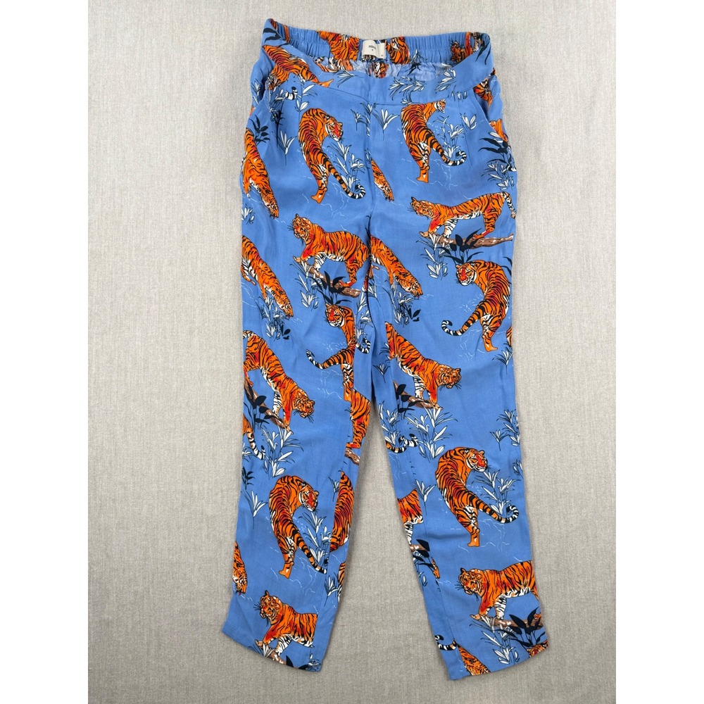 Minimum Sofja Tiger Print Trousers Blue Orange Viscose Pants Sz 40